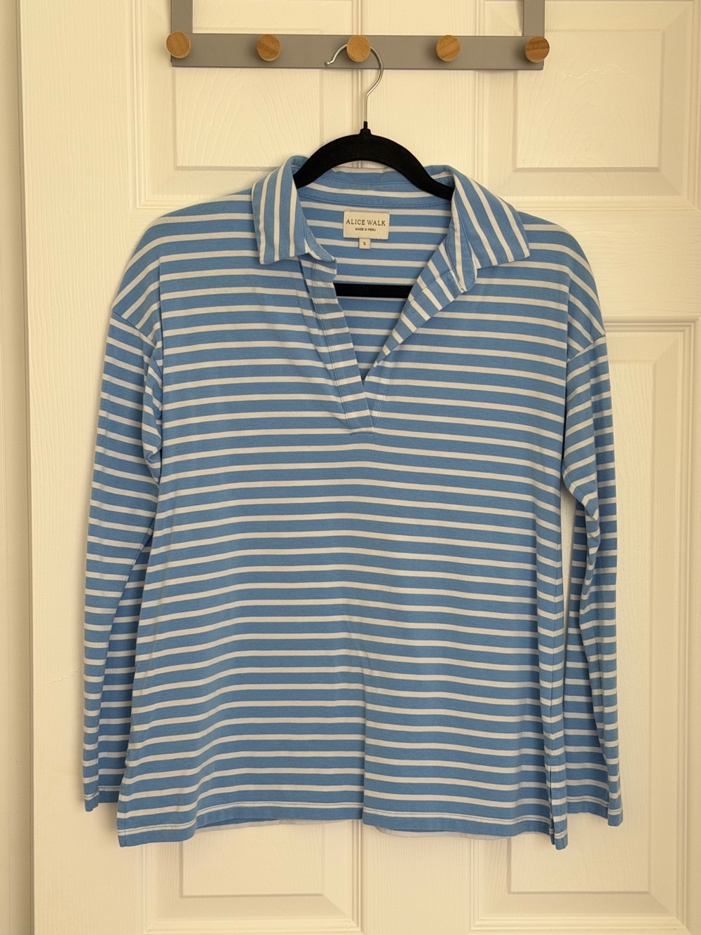 Alice Walk Blue/White Striped Long Sleeve Polo